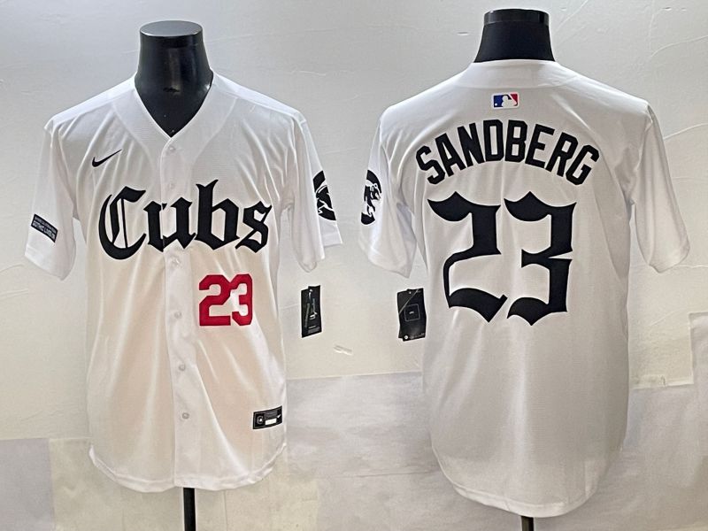 Men 2025 Chicago Cubs 23 Sandberg White Five generations Joint Name Nike MLB Jersey style 5
